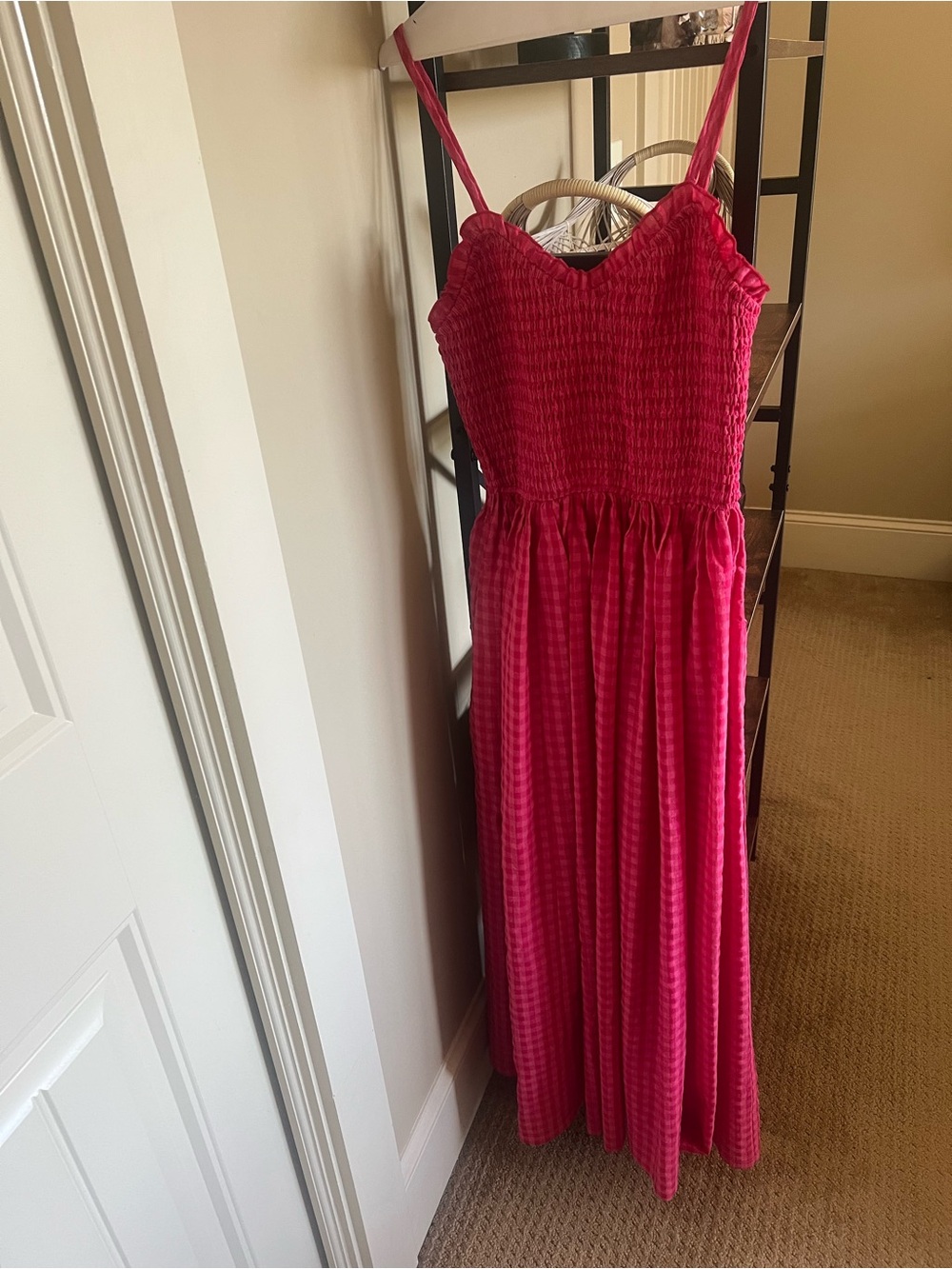 Smocked Maxi Dress in Bright Pink size medium